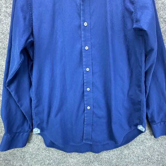 Robert Graham Shirt Medium Blue Jacquard‎ Cotton Flip Cuff Embroidered Trim - Picture 3 of 16